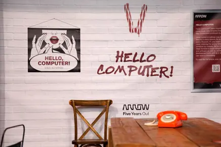 hello computer vinyl on wall