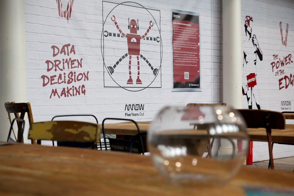 the art of security vinyls on venue wall
